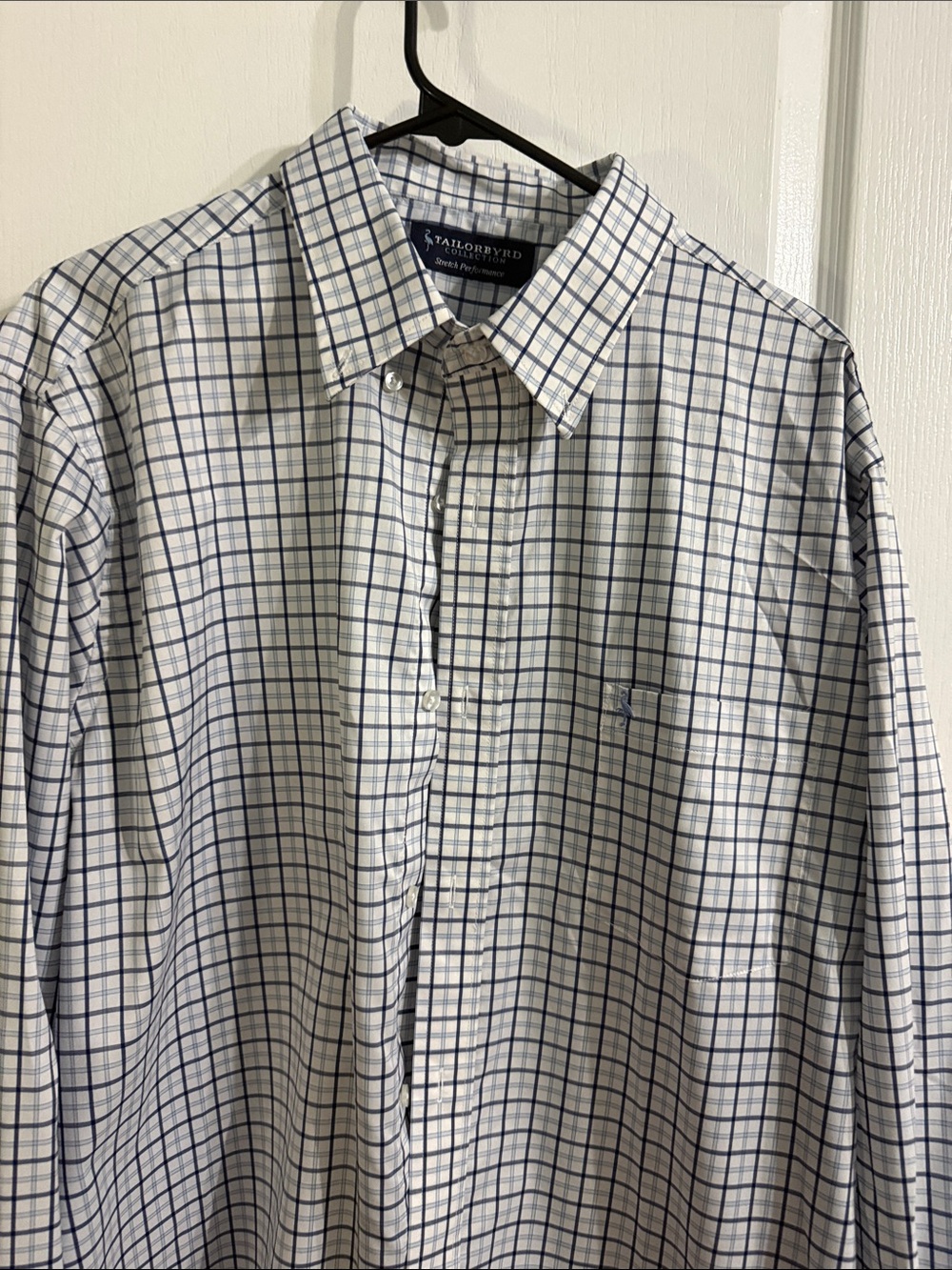 Tailorbyrd Men's White and Navy Plaid Dress Shirt
